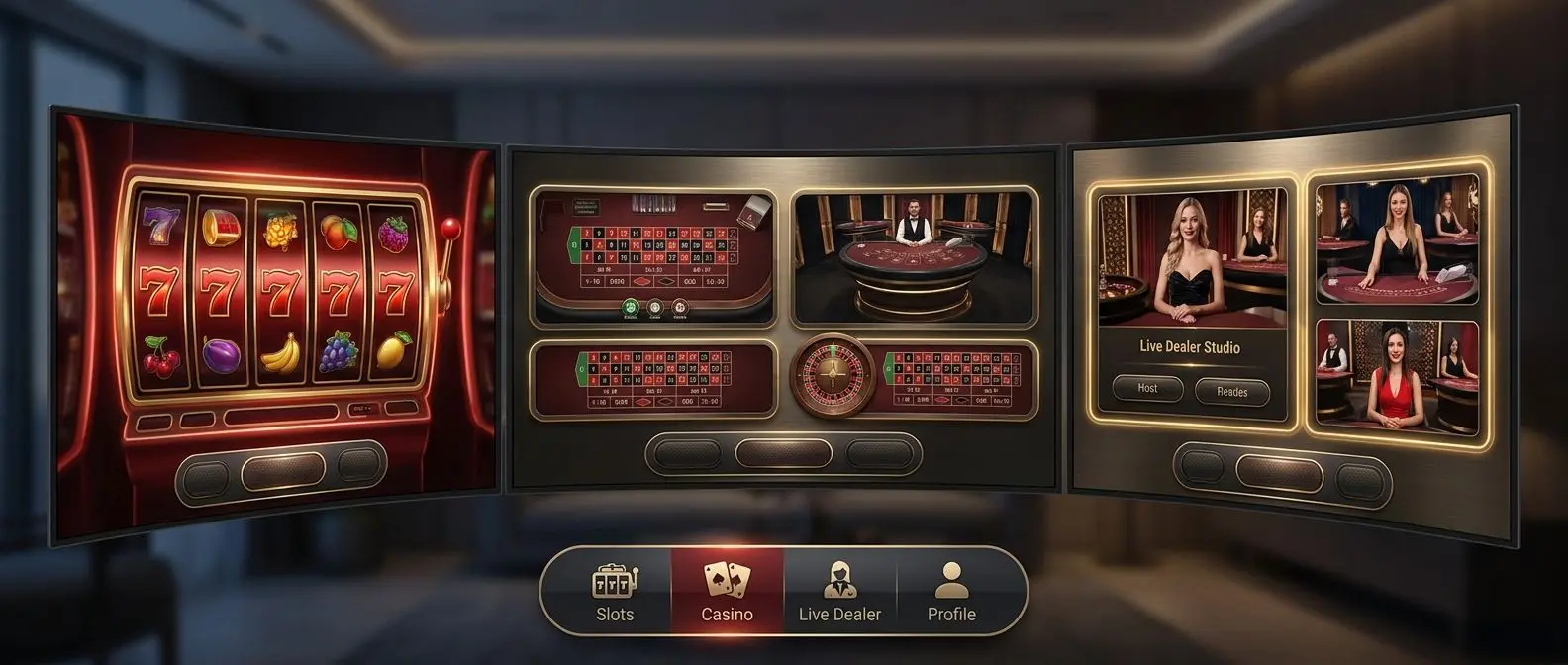 PlayOJO game lobby overview Game lobby collage with slots, roulette, cards and live tables