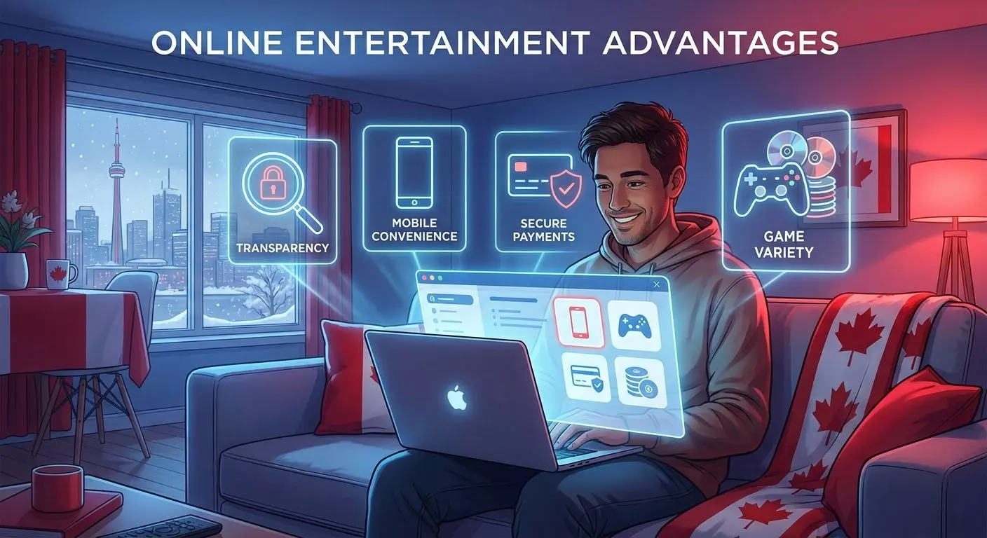 Illustration of PlayOJO advantages with interface icons and online play setup