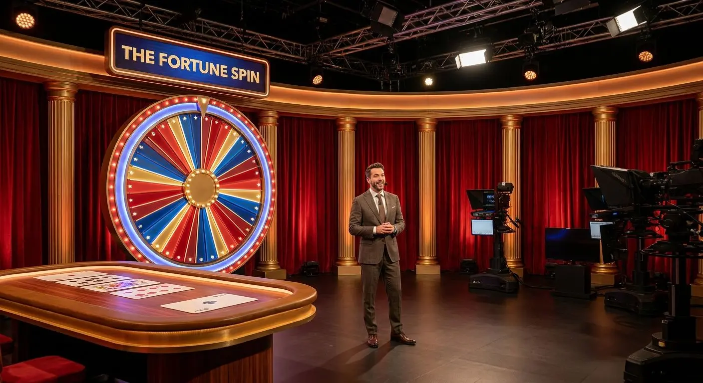 Studio host with wheel-style live game setup