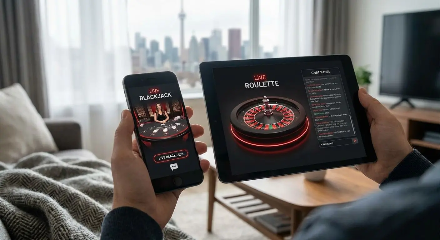 Mobile device showing live dealer table interface