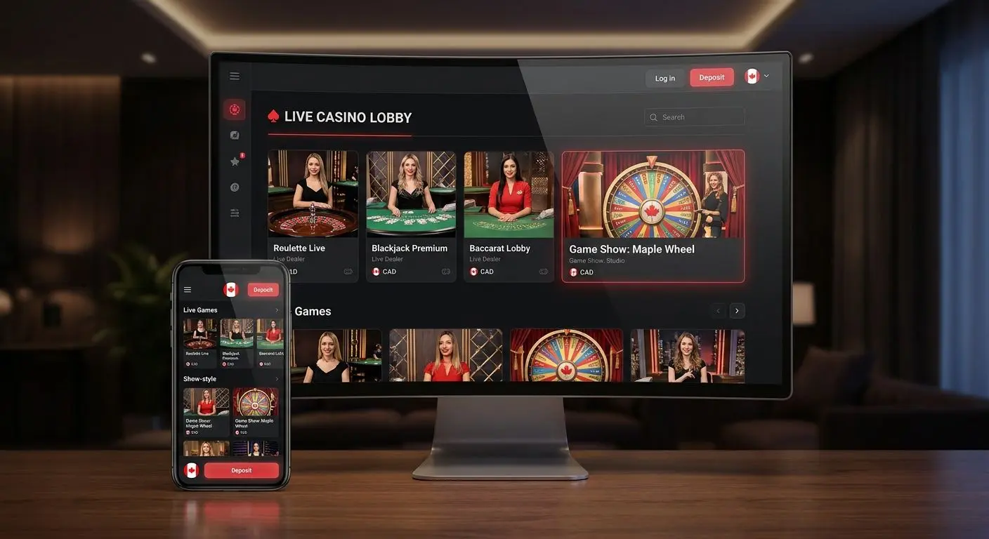 Live games lobby on desktop and mobile for Canadian players
