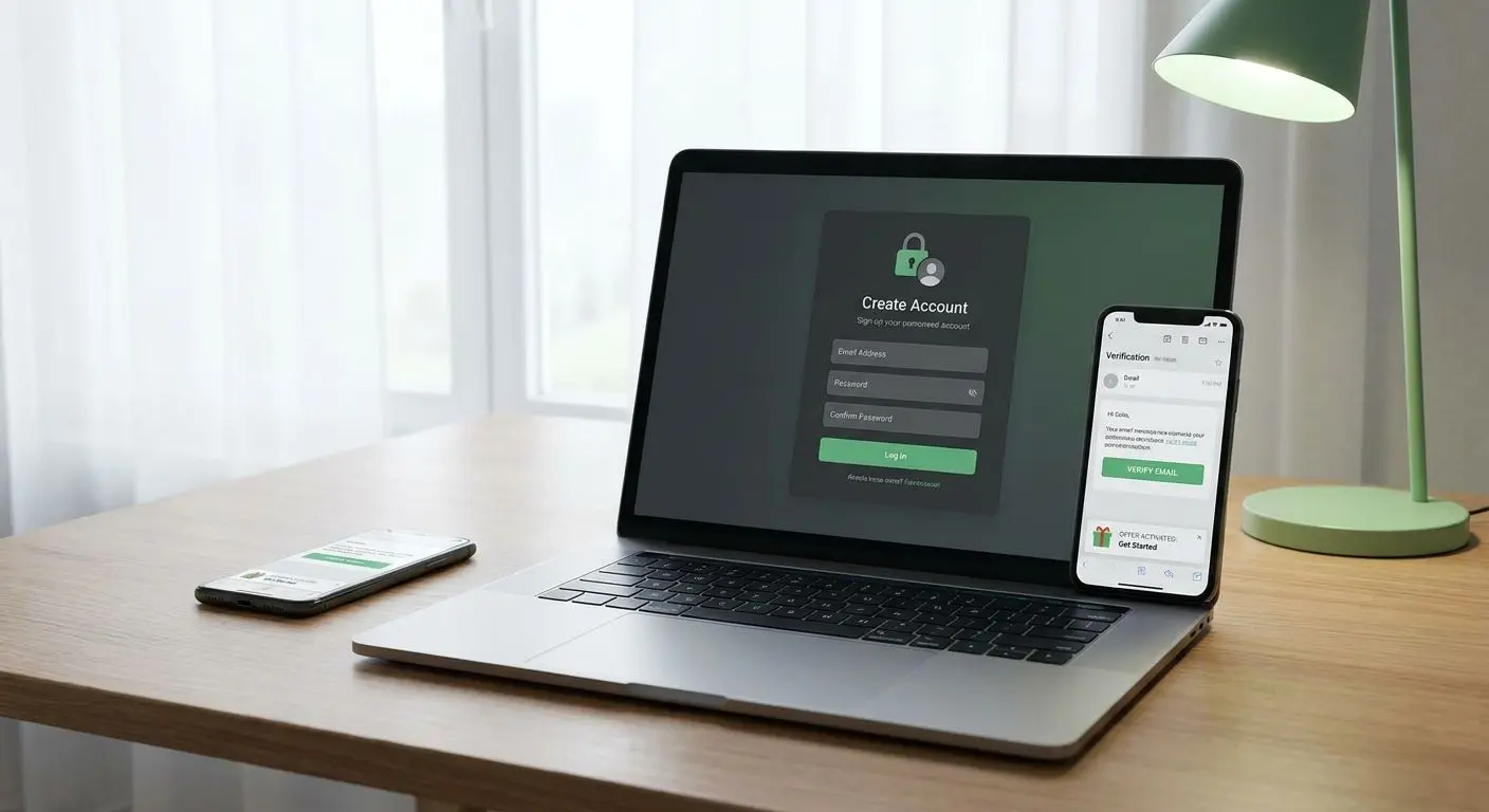 Registration and bonus activation process on laptop and mobile