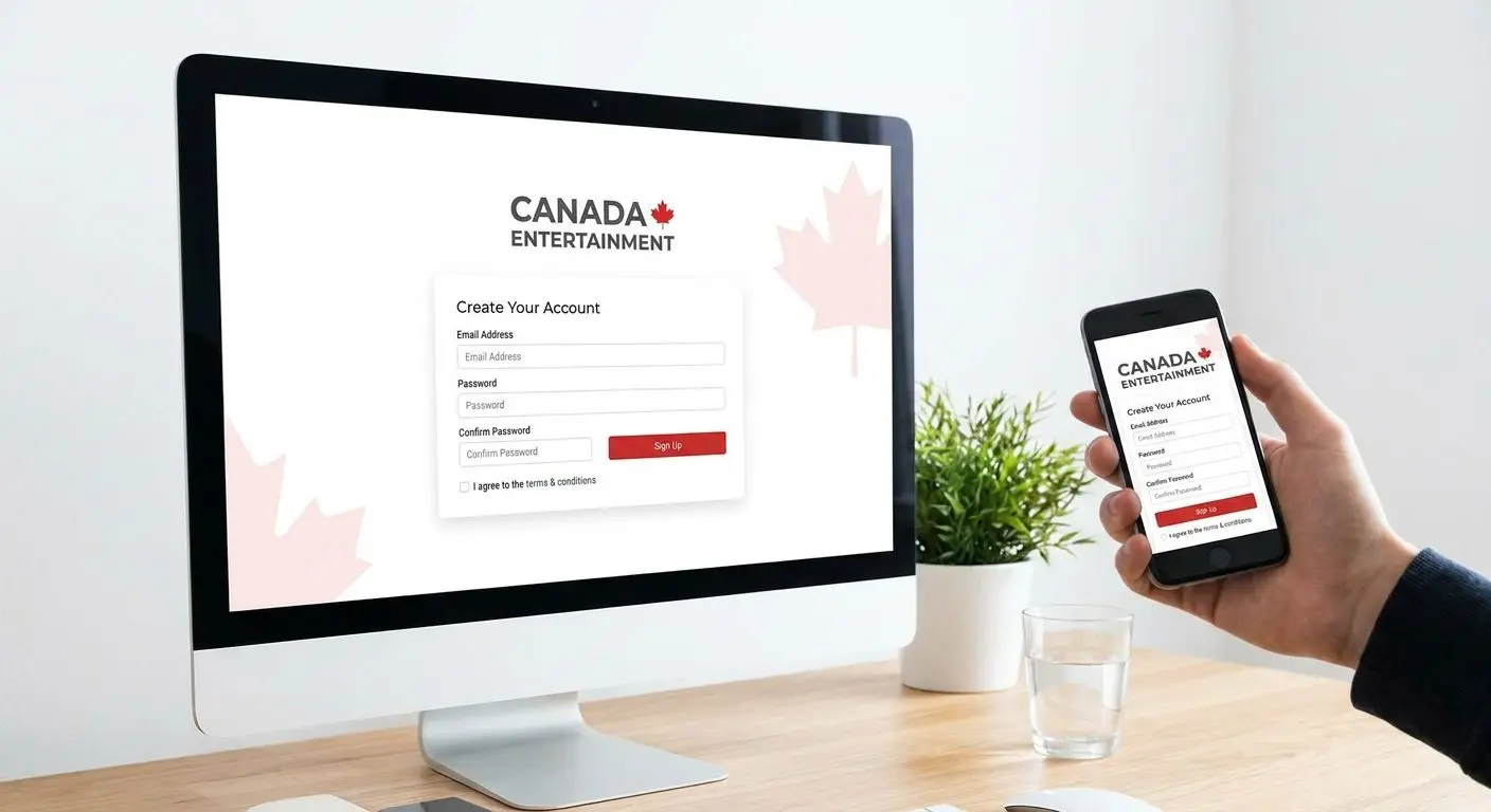 Simple registration interface shown on desktop and mobile for Canadian users