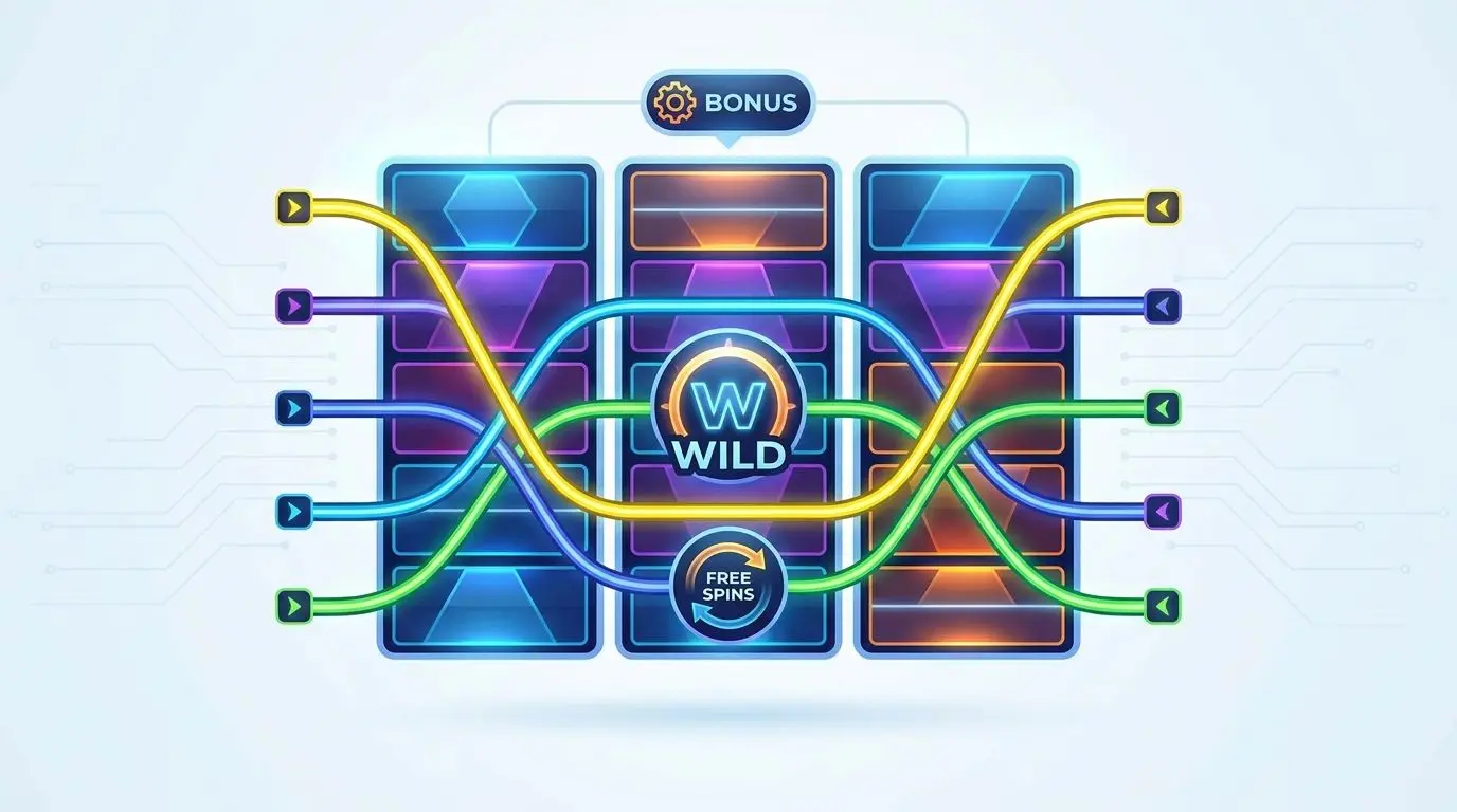 Slot mechanics overview Infographic of slot mechanics with paylines wilds and free spins