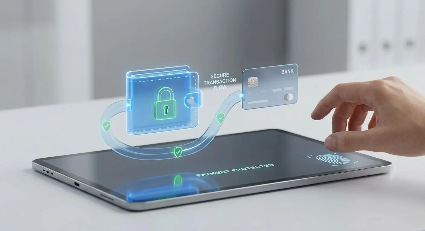 Secure online payment process with wallet and protected transactions